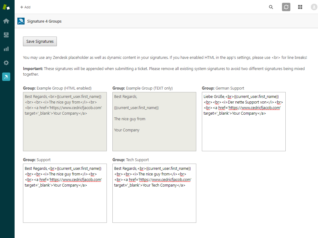 Signature 4 Groups primary marketing image — Agent Productivity app on the Zendesk Marketplace